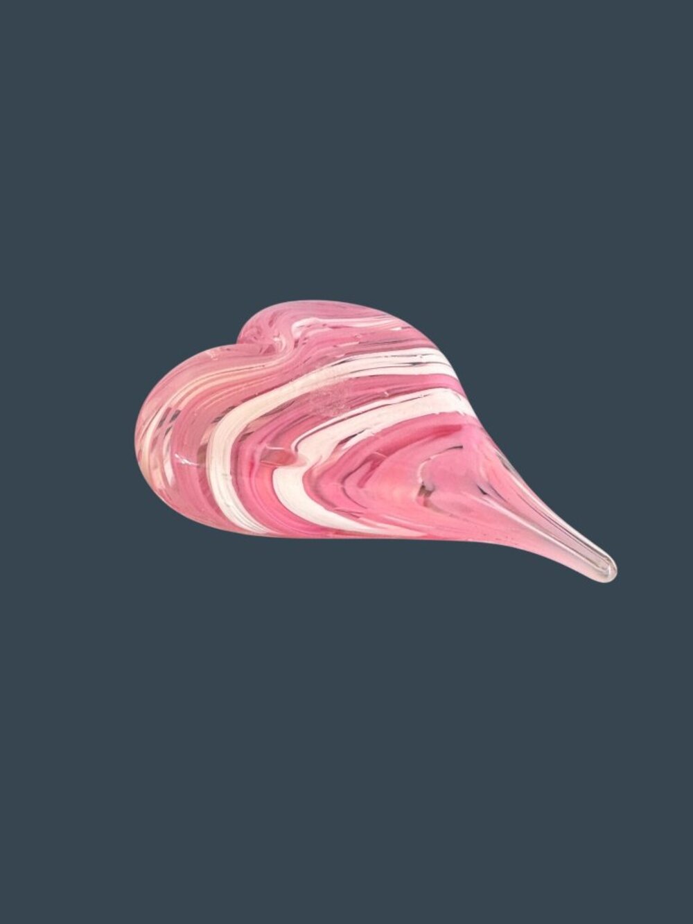 Pink White Swirl Art Glass Heart Paperweight Murano Style Valentine Decor - Picture 7 of 7